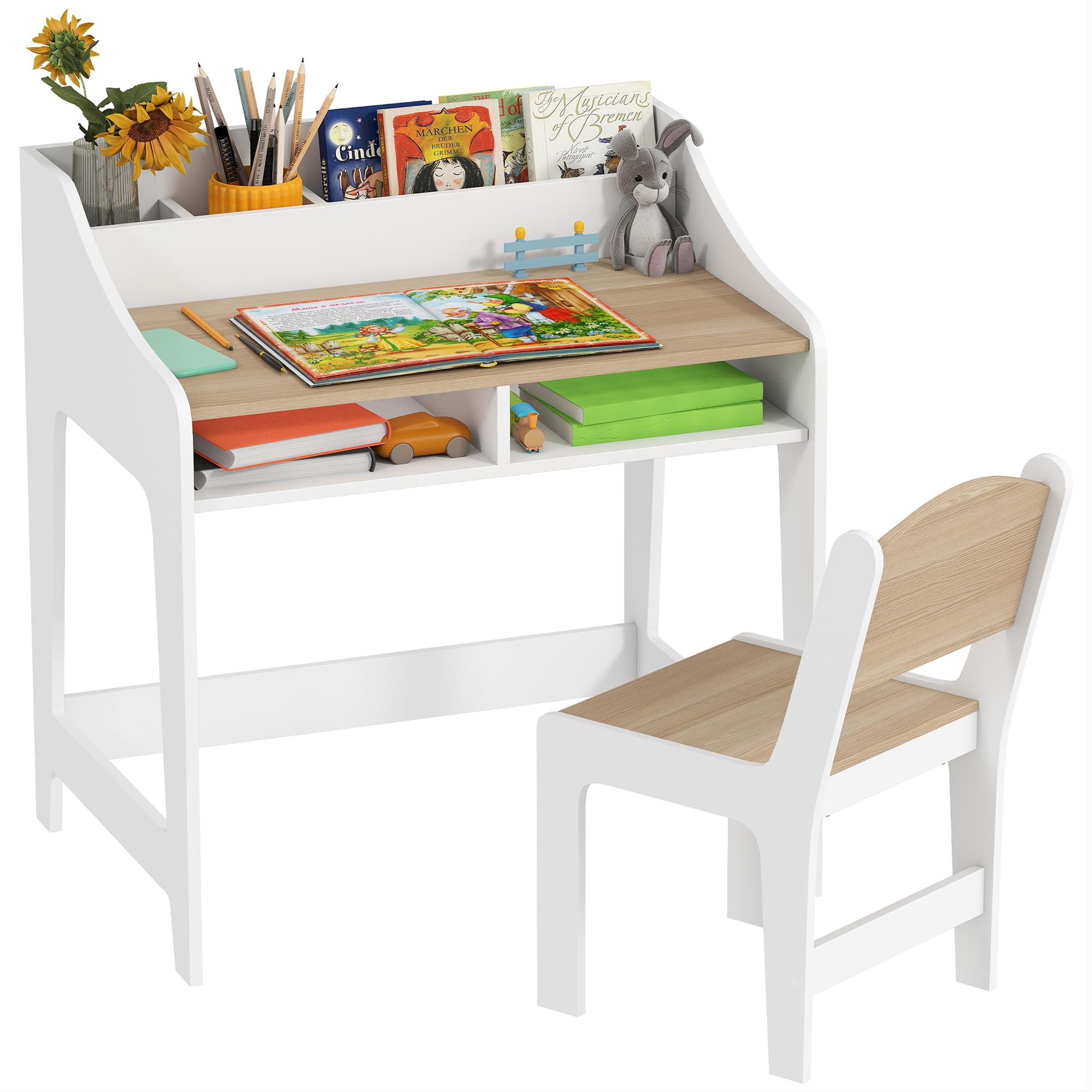 Amazon.com: Qaba Kids Desk and Chair Set, Study Desk for Children